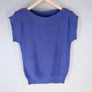 The Broadway Women's Blouse Large Blue Silk Lambswool Blend Top Button Shoulders